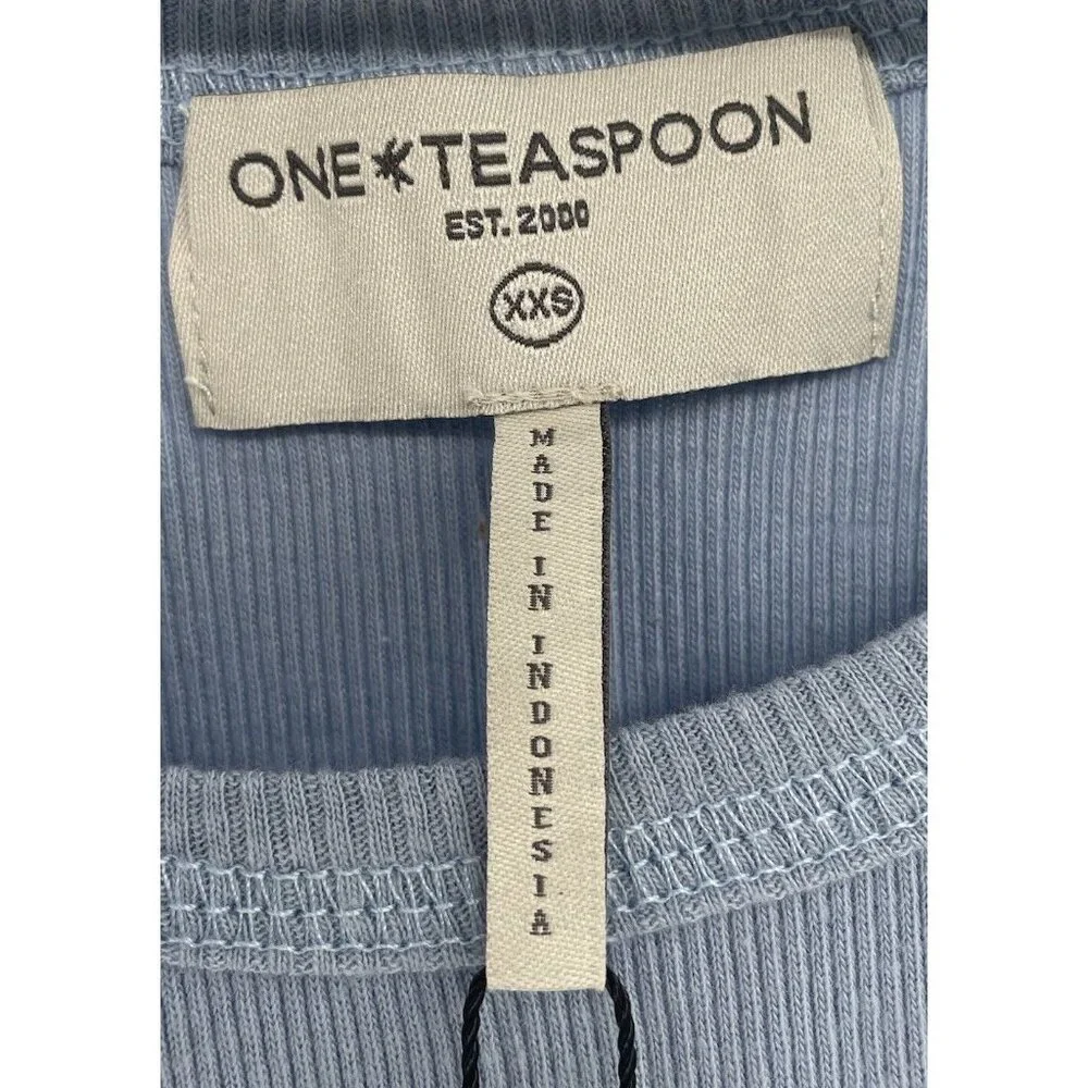 One Teaspoon Womens Blue Skyway Logo Singlet Ribbed Tank Top Cotton Size Xxs Nwt — image 7 of 8